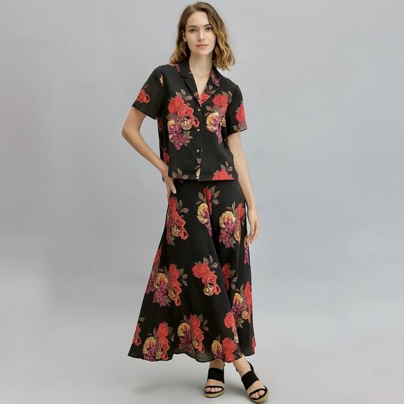 Jones New York vintage 90s floral skirt set 100% silk top size 12 skirt 10 - Picture 1 of 16